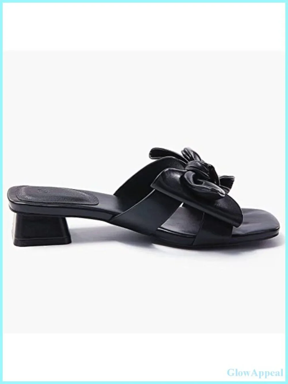 Faux Leather Bow Slide Sandals Chunky Block Heel Mules Slip On Women's Dressy